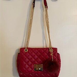 Michael Kors Quilted Crimson Shoulder Bag with Gold Hardware